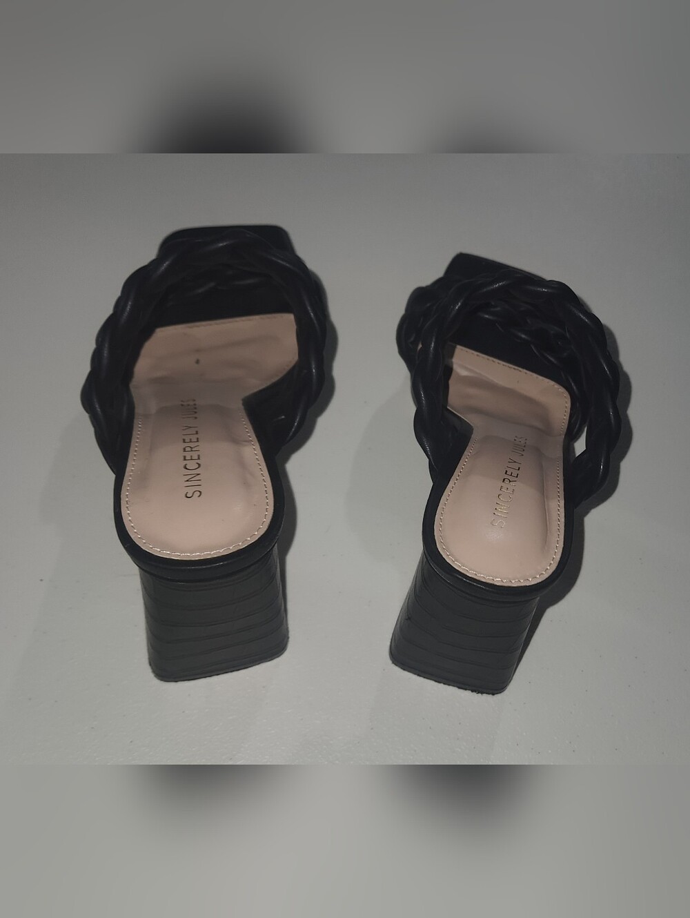 Sincerly Jules Black Braided Strap Block Heels Size 7.5 - Picture 5 of 7